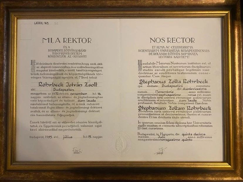 rohrbeck pisti oklevél Dr. Rohrbeck István oklevele